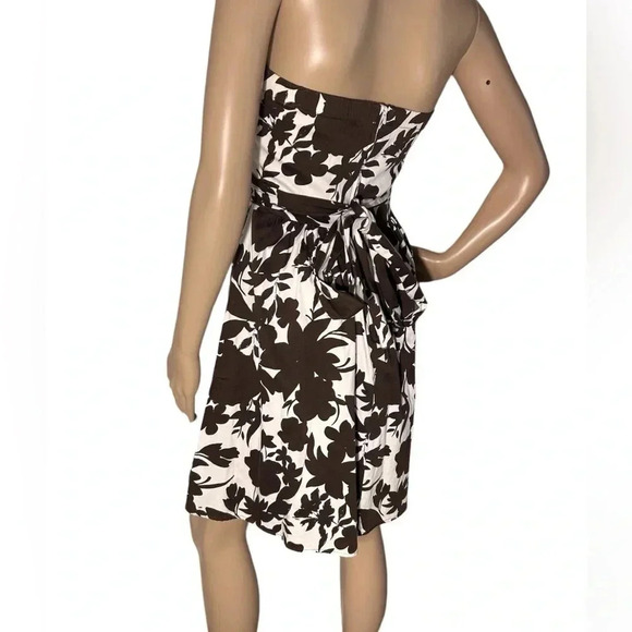 B.Smart Strapless Brown&White Floral Dress 1/2 Zip,Belted Size 6 EUC! - Picture 5 of 11
